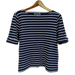Karen Scott Nautical Classic Blue/White Striped Boat Neck Knit Sweater Top XL